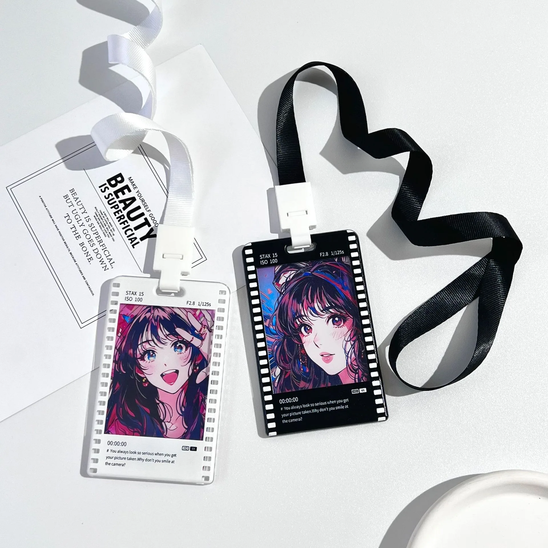 Creative Transparent Sliding Card Cover Student School Card Bus Card Storage Cover, Idol Business Card Holder