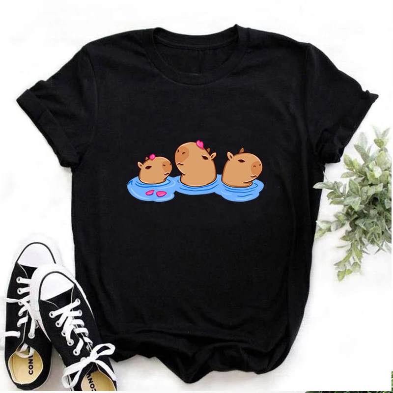 Cute Capybara Print T Shirt Kawaii Capybaras Cartoon Graphic Unisex Tshirt Fashion Streetwear O-Neck Casual Women Men T-shirt