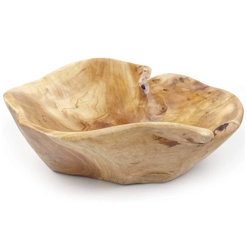 Wooden Fruit Salad Serving Bowl Hand-Carved Root Bowls Living Room Real Wood Candy Bowl 20-24cm