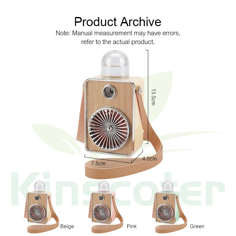 Kinscoter مروحة شحن كهربائية صغيرة USB تبريد ريترو مكبر صوت نموذج مروحة الرقبة المحمولة كهدية عيد ميلاد