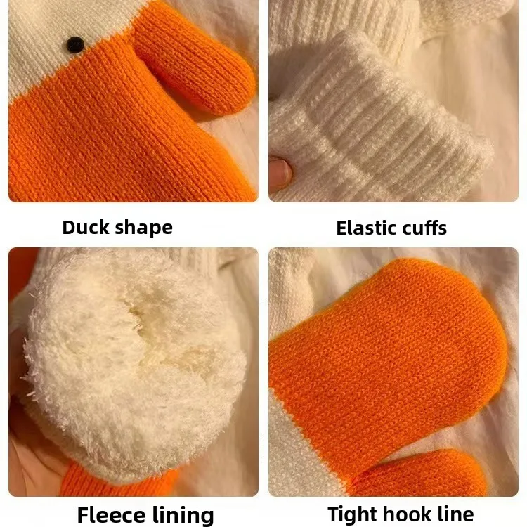 Fleece-Lined Thickened Winter Mittens for Women, Funny Goose Wool Style, Cold-Proof Hand Warmers