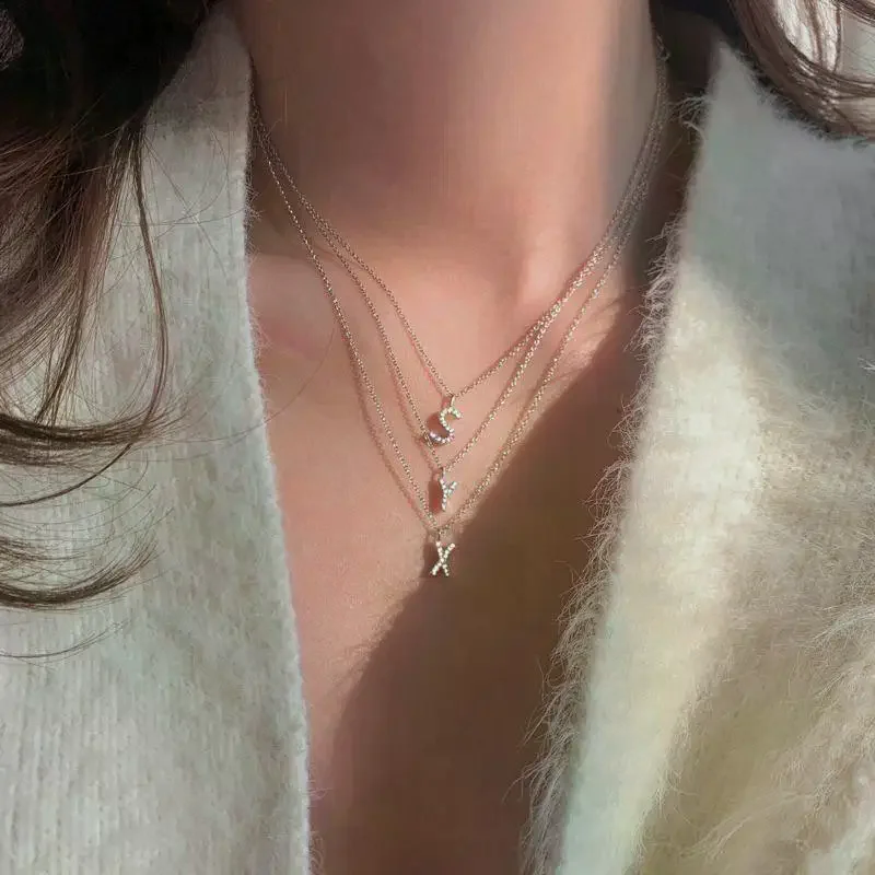 Fashion Shining A-Z Letter Pendant Charm Necklace 26 Initial Alphabet Name Clavicle Chain Party Jewelry Gift image 3