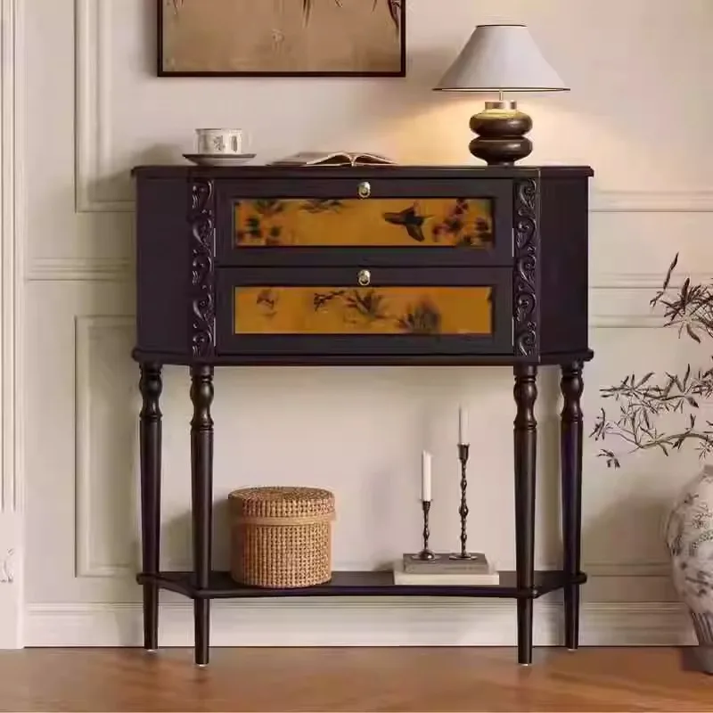 

Ponet entrance cabinet/French retro locker, antique living room entrance aisle, small apartment solid wood storage