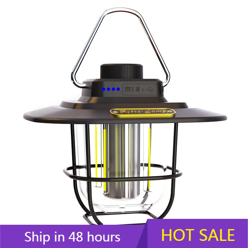 

POWER LEAP Cross-Border New European American Retro Outdoor Camping Portable Handheld LED Lantern Smart Rechargeable Tent Light
