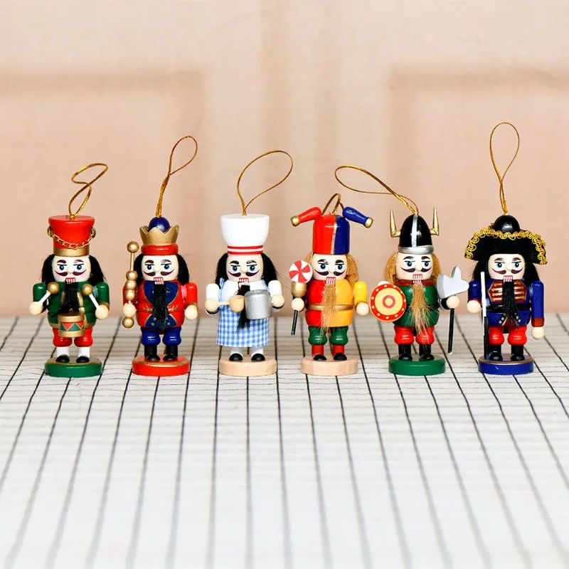 6pcs 10cm Nutcracker Puppet Man Wooden Lever Designed Christmas Decoration Home Desktop Ornament Holiday Gift