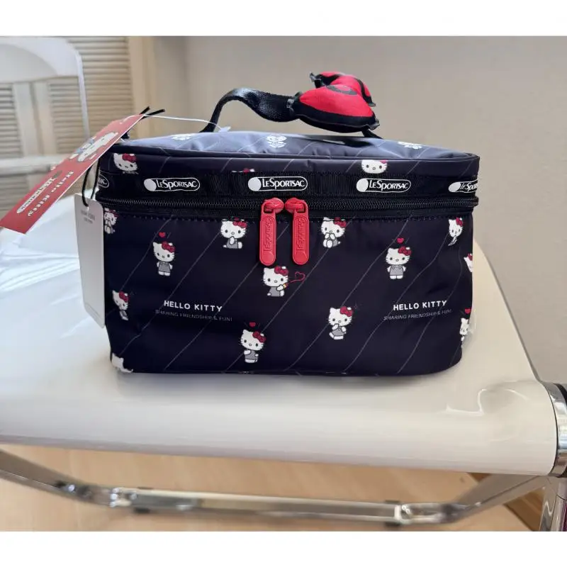 Hello Kitty Cosmetic Bag Sanrio Bow Tie Toiletry Bag Anime Full Print Hello Kitty Travel Storage Bag Kawaii Girl Makeup Box Gift