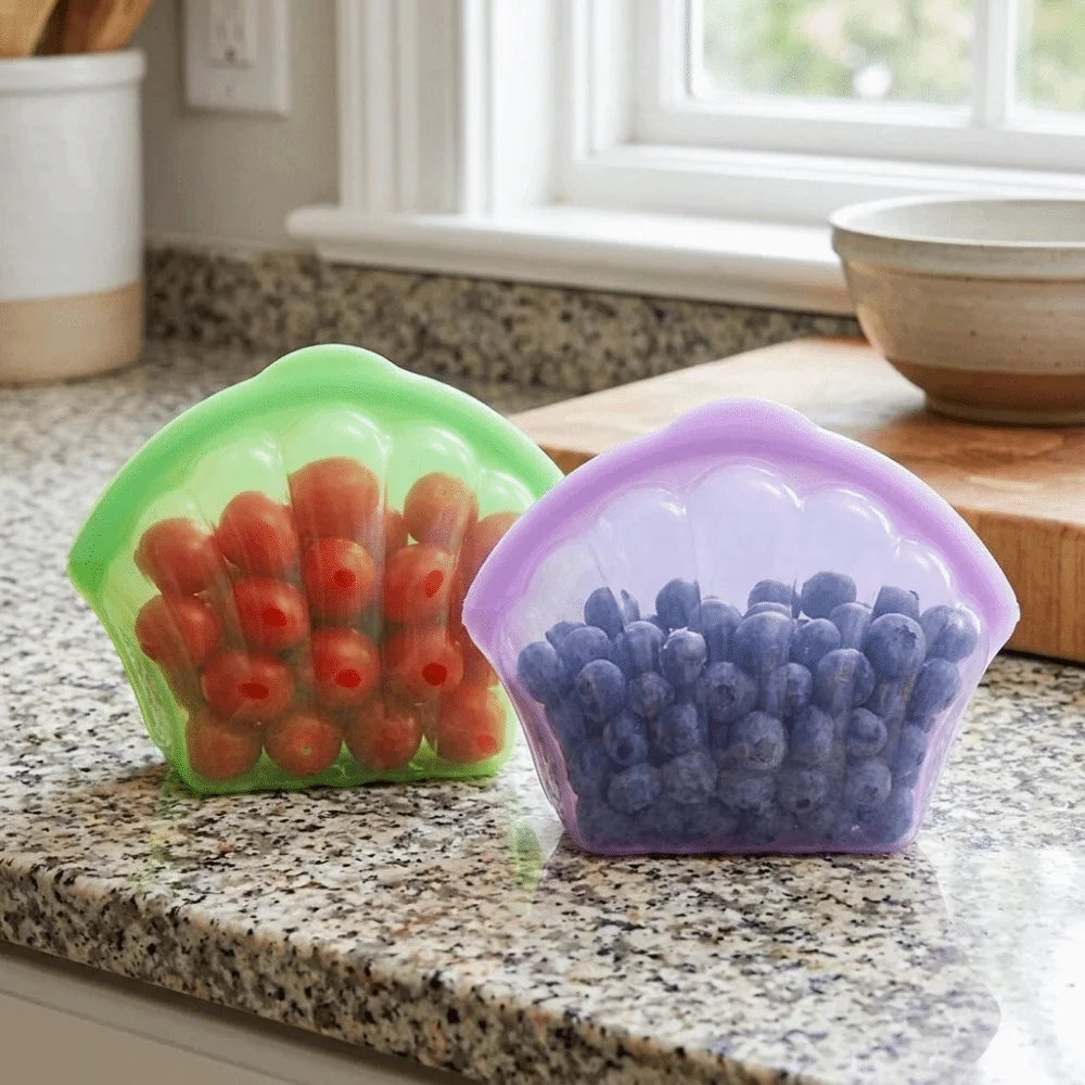 Shell Shape Silicone Food Storage Bag Self Sealing Sealed Fresh Keeping Bag High-Temperature Food Grade Freezer Bag Refrigerator