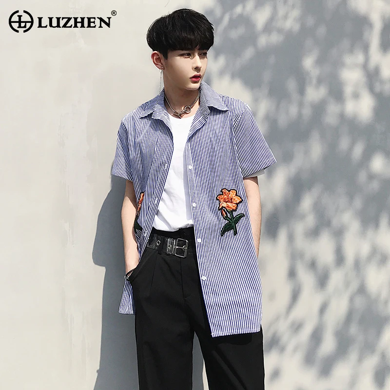 

LUZHEN оригинальный дизайн вышивки модные корейские рубашки с коротким рукавом Стильные красивые высококачественные мужские топы Бесплатная доставка LZ4170