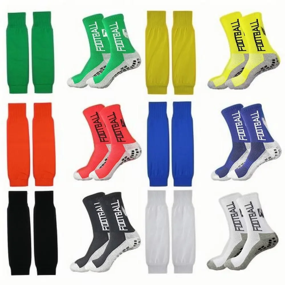 مجموعة تدريب كرة القدم المضادة للانزلاق مكونة من قطعتين مع جوارب متعددة الألوان وواقي للساق، لاصق غير قابل للانزلاق