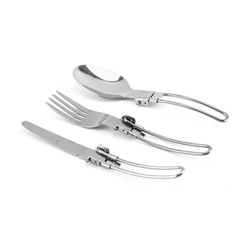 Stainless Steel Knife Fork Spoon Outdoor Tableware Camping 3 Piece Folding Cutlery Set Hiking Picnic Camping Accessories