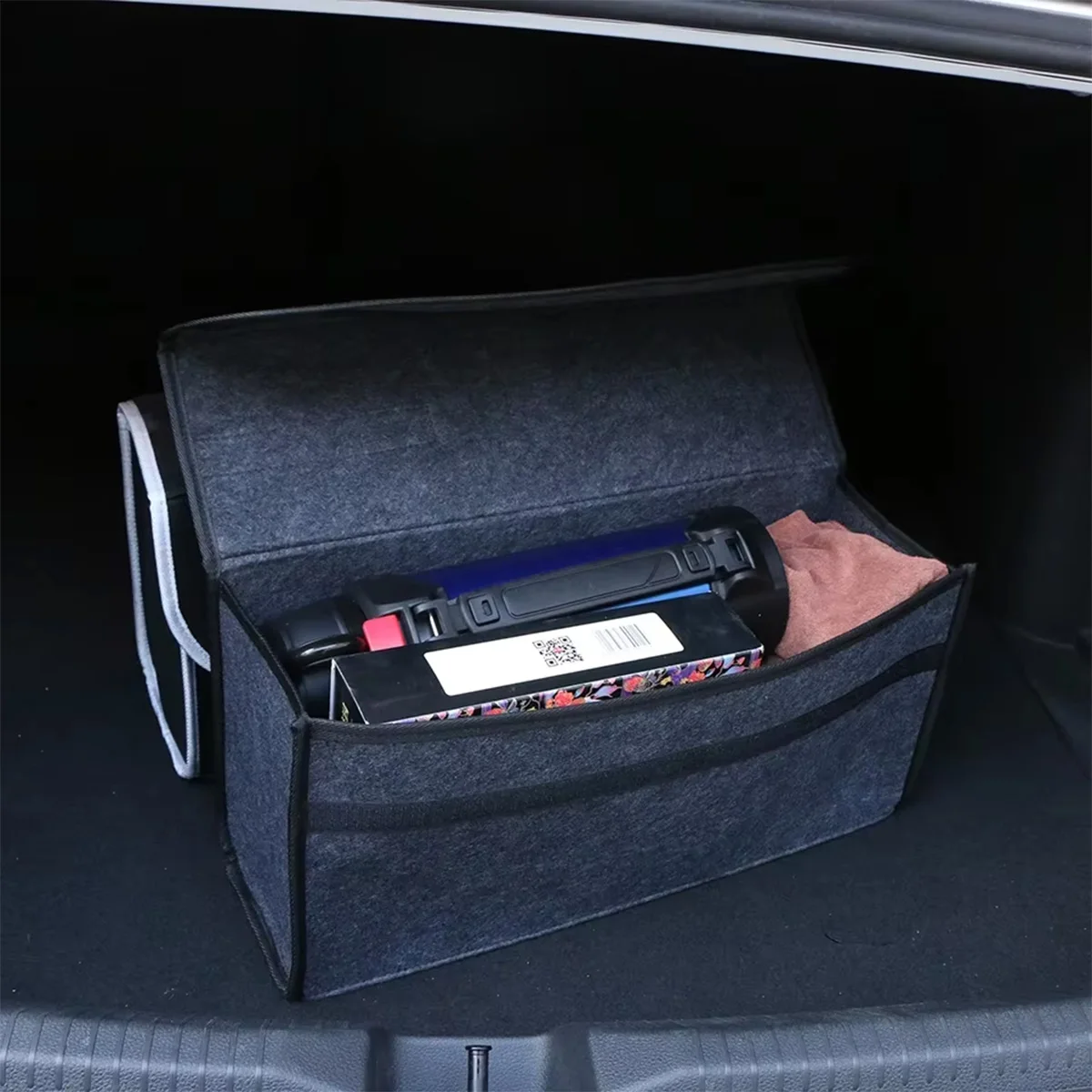 1PC Dark gray car felt storage box car storage bag enlarged and thickened soft felt storage box household storage box