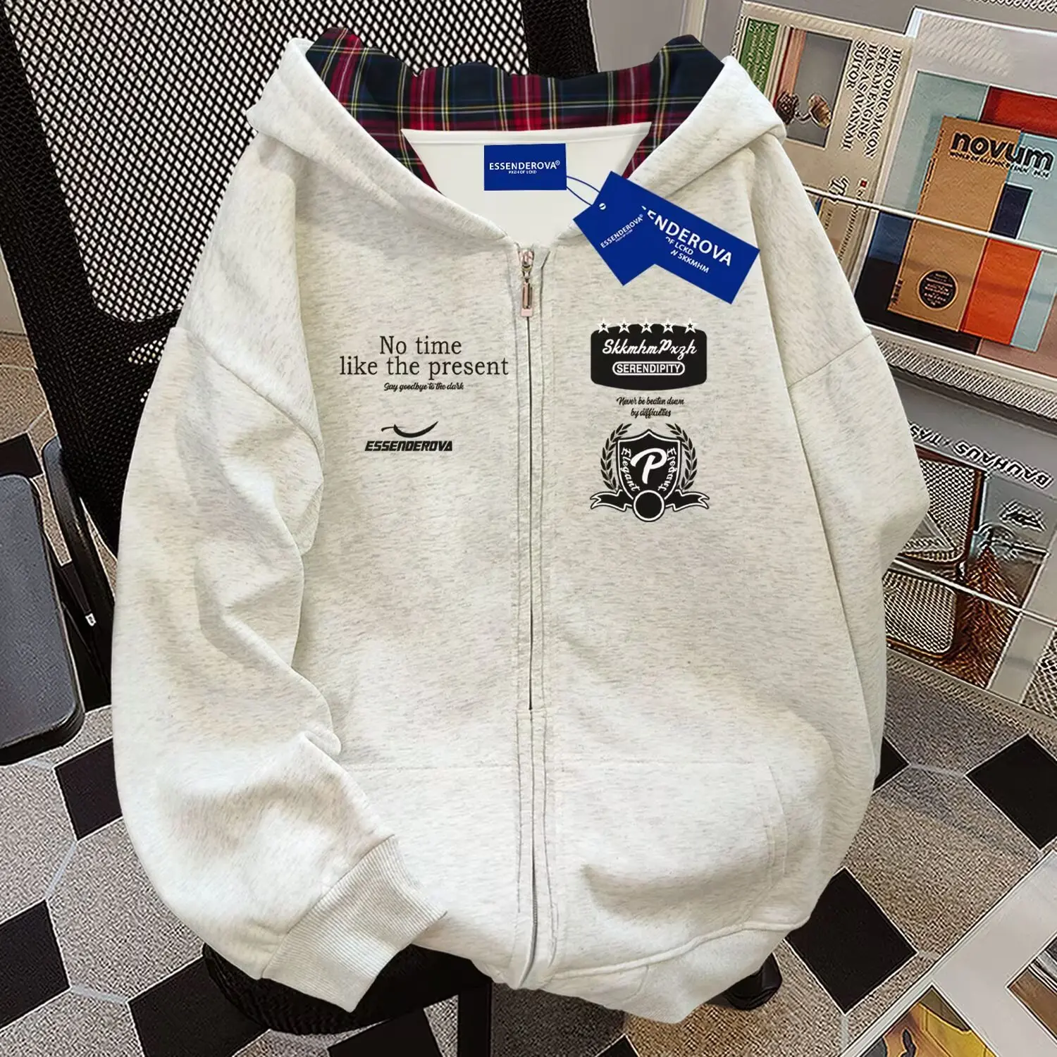 

Youth Trendy Hooded Jaet ex Spring Autumn American Sle Casual Windbreaker Long Sve Anti-Wrinkle Stand Fit