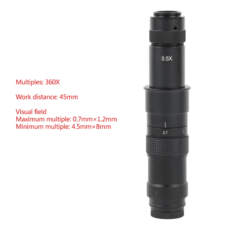 100X 120X 130X 160X 180X 200X 300X 320X 360X 500X 600X 105X Adjustable Zoom C-mount Monocular Lens 50mm Install Diameter