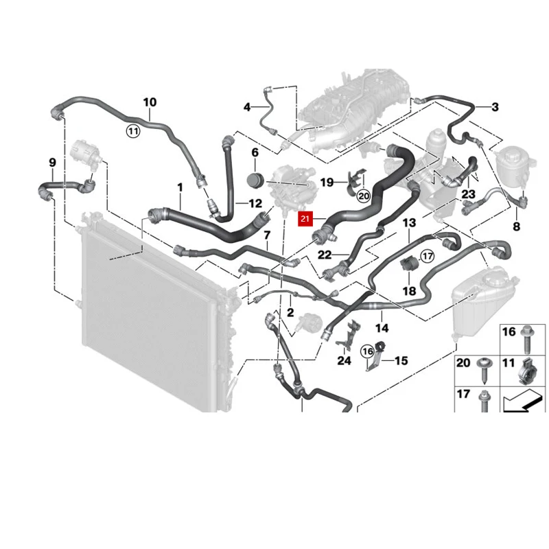 17128602870 coolant return line GT 528Li 730Li 530e