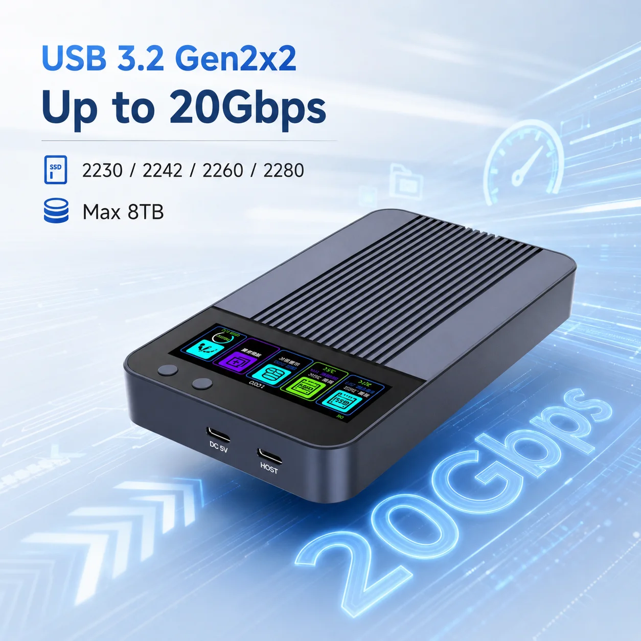 Dual-Bay M.2 NVMe/SATA SSD Enclosure with 2