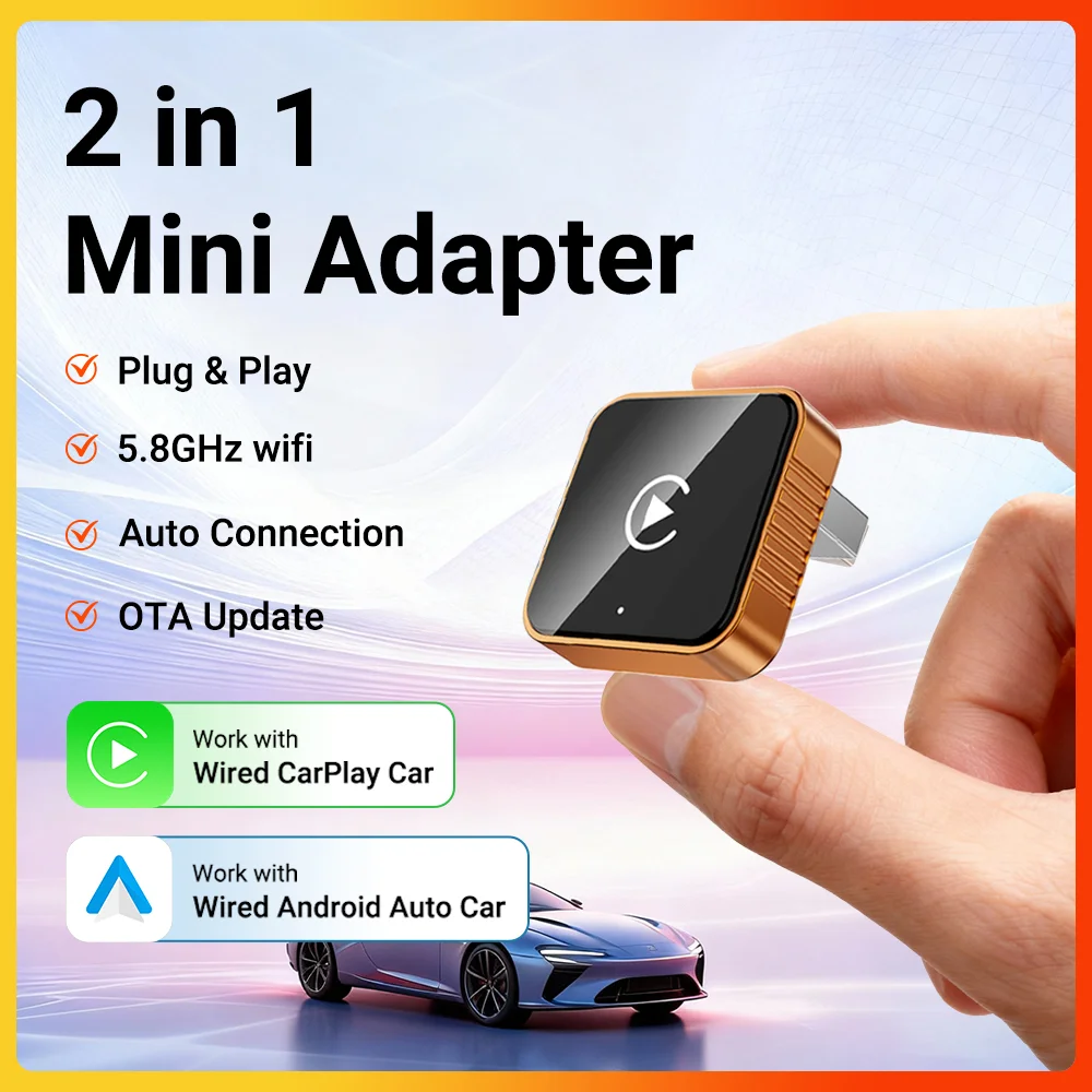 2026 New Wireless CarPlay Adapter for Apple iPhone ＆Android Auto 2 in 1, Mini USB CarPlay Dongle Wirn with Fast Stable Connectio