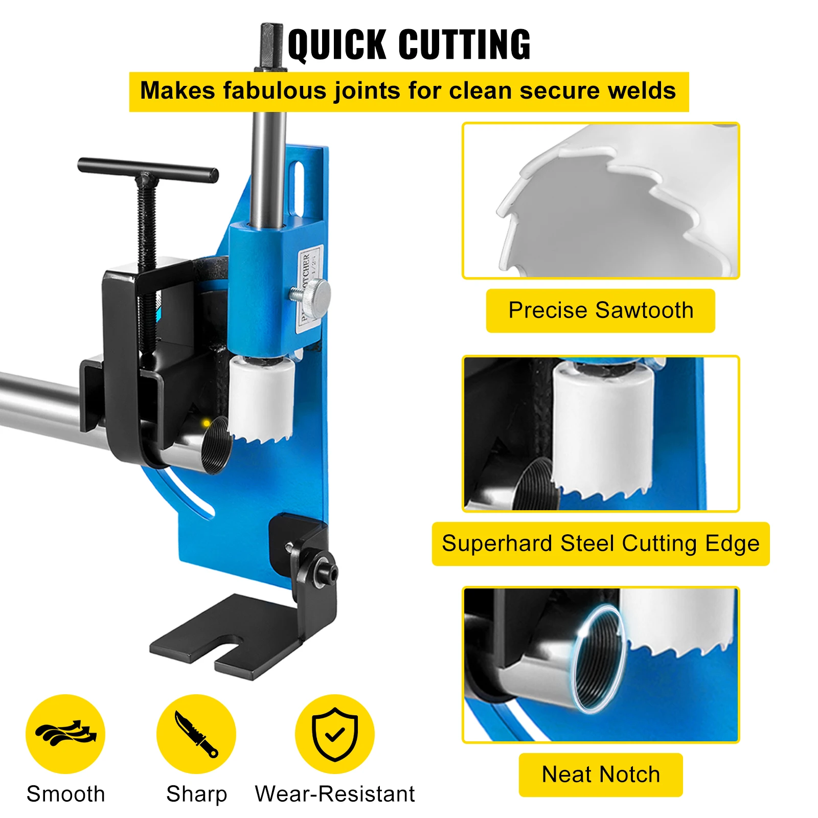 VEVOR Pipe Tubing Notcher 60 Degree Tubing and Pipe Notcher Hole Saw with Instructions for Cutting Holes Through Meta Wood Plast