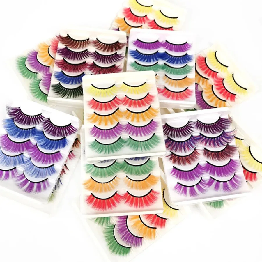 

Custom 5pairs/set Colorful Mink False Eyelash Soft 3D Imitation Natural Looking Lashes Easy To Wear Makeup Tools Bulk