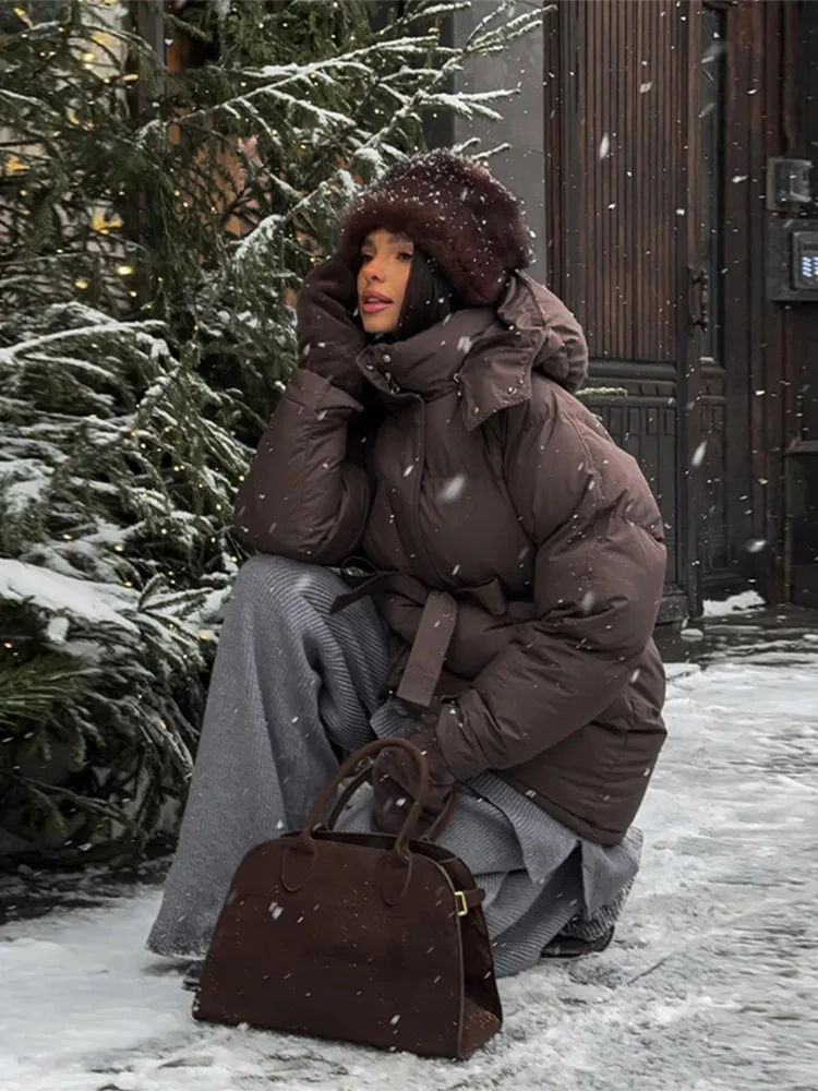 겨울 따뜻한 후드 코튼 재킷 여성 패션 스탠드넥 지퍼 긴 소매 레이스업 코트 2025 여성 시크 캐주얼 아우터웨어