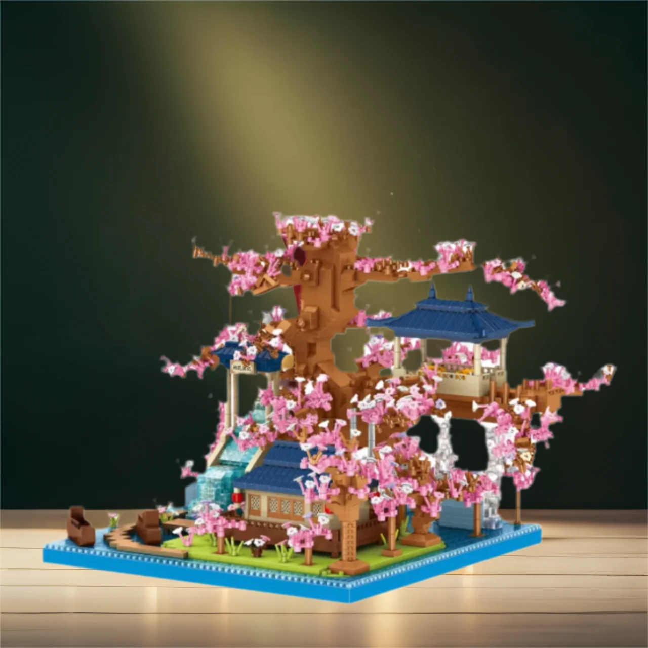 

Китайская страна чудес, микро-алмазный блок, Китай, цветение персика, весенняя архитектура нанокирпича, креативное здание, кирпичные игрушки со светом