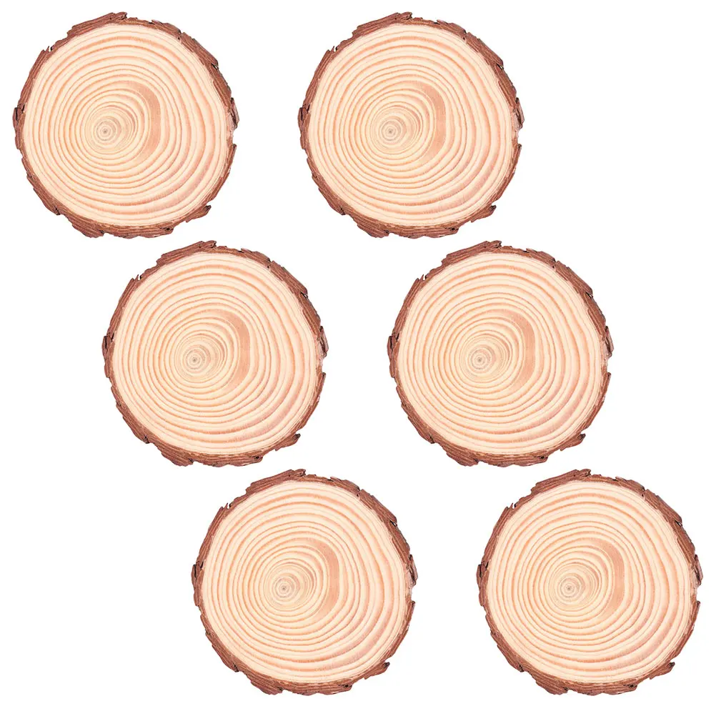 Dessous de verre en tranches rondes non peintes, disques en bois pour bricolage, artisanat, peinture, tranche de bois naturel, 6 pièces