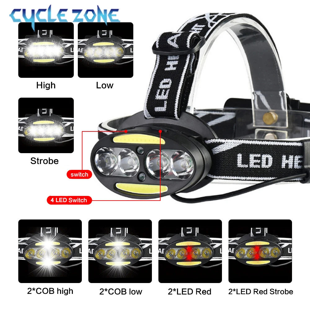 LED Headlamp Rechargeable T6 Powerful Light Headlights COB Front Lanterns for Outdoor Night Working Camping Fishing Head Lamp