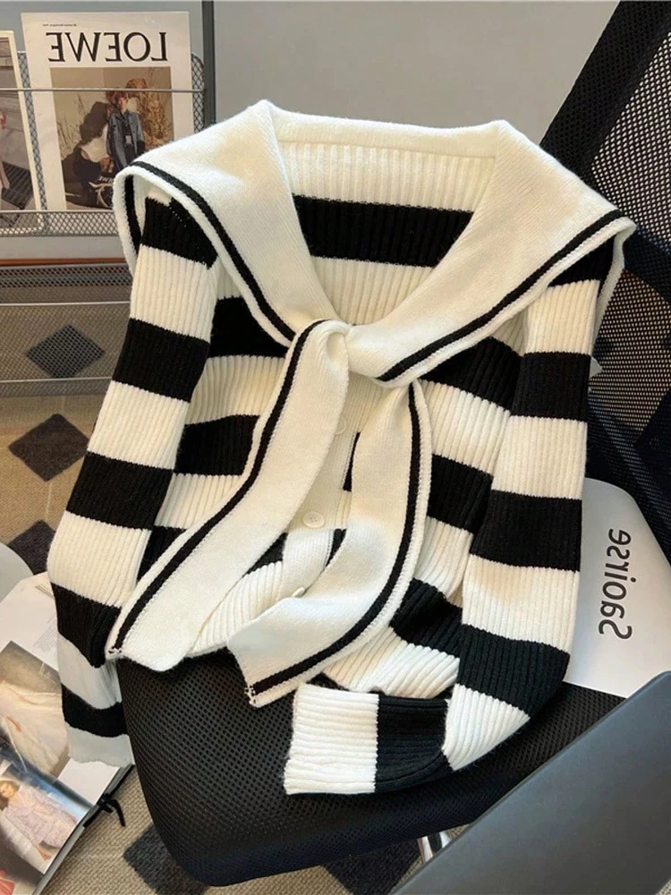 

Осень/зима, новые поступления, роскошный дизайн, полосатый контрастный цвет, искусственный двухсекционный вязаный топ с шалевым воротником для женщин
