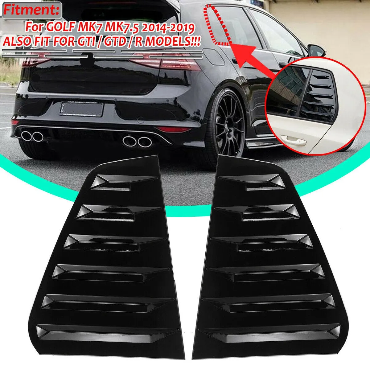 Car Rear Side Window Louvers, for Golf 7 R MK 7 7.5 2013-2020 Racing Style Window Blinds Air Vent Scoop Cover Black