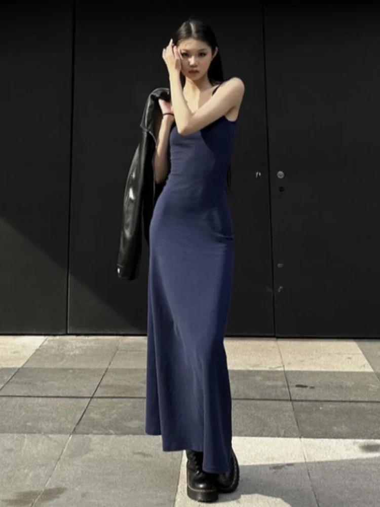 فستان نسائي على شكل حرف a تونيك عصري ماكسي مثير على طراز الشاطئ فيستدوس هوتسويت أشرطة سباغيتي للنوادي الليلية الصيف Y2k عطلة جمالية