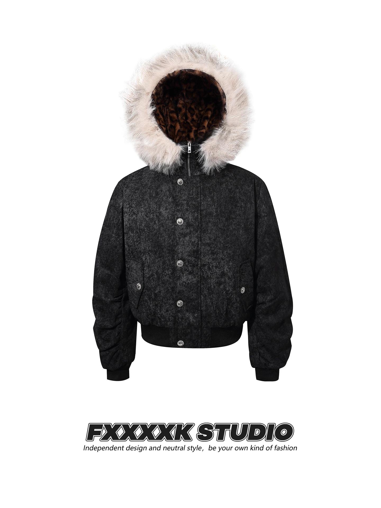 

Оригинальное американское ретро-пальто FXK в стиле High Street с леопардовым принтом, утепленная хлопковая куртка, теплая зимняя верхняя одежда с большим меховым воротником