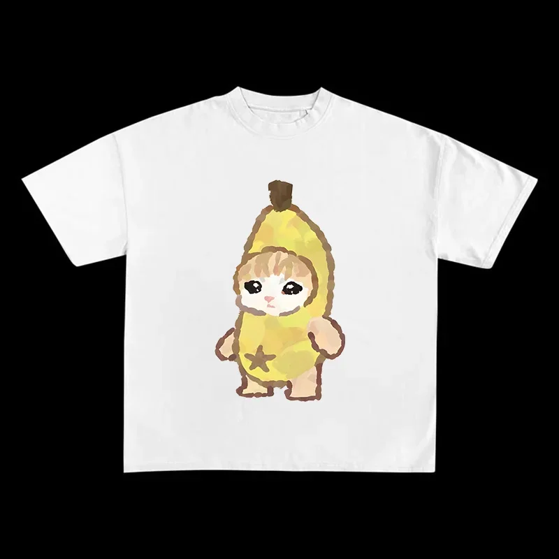 

American Style Banana Cat Printing Cute T-shirt Top Men and Women Summer Y2k Hip-hop Short-sleeved Ins Niche Top T-shirt