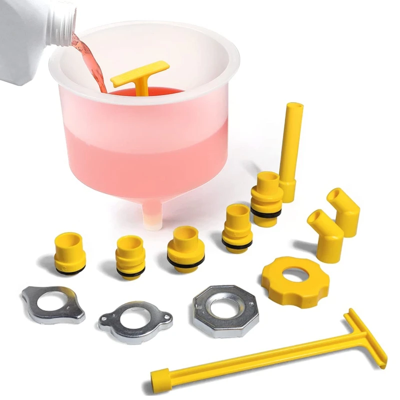 

No Spill Coolant Funnel Kit, Spill Free Radiator Coolant Filling Funnel Bleeder with Adapters General-Purpose 15pcs