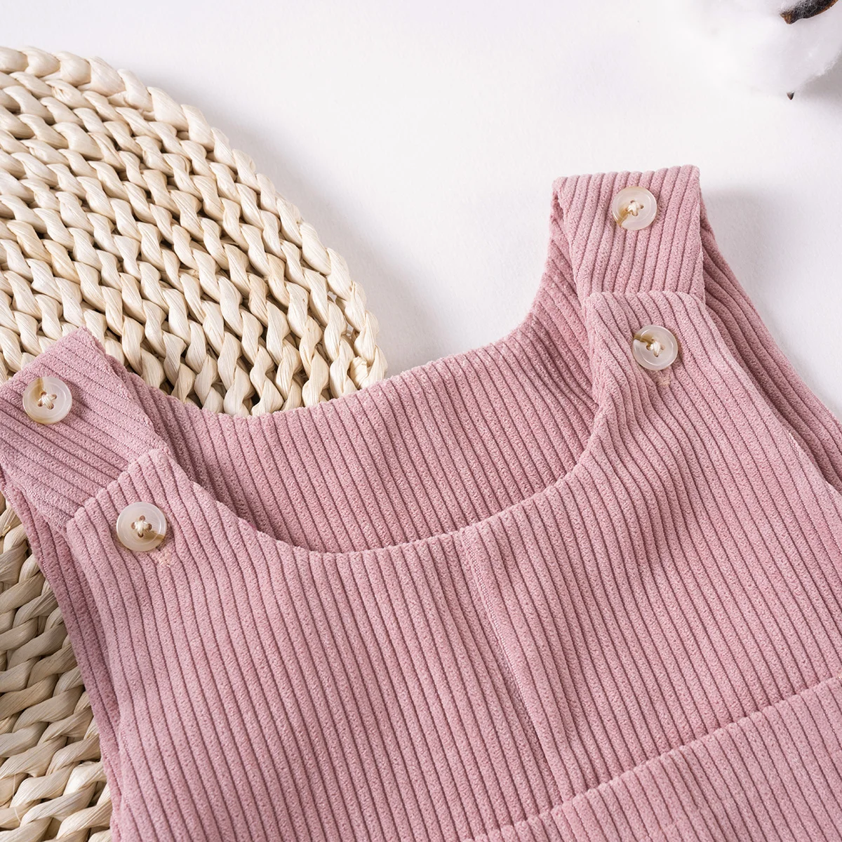Girls Toddler Summer Solid Colour Strappy Trousers Bear Pattern Pocket Button Design Sweet Cute Fashion Birthday Gift
