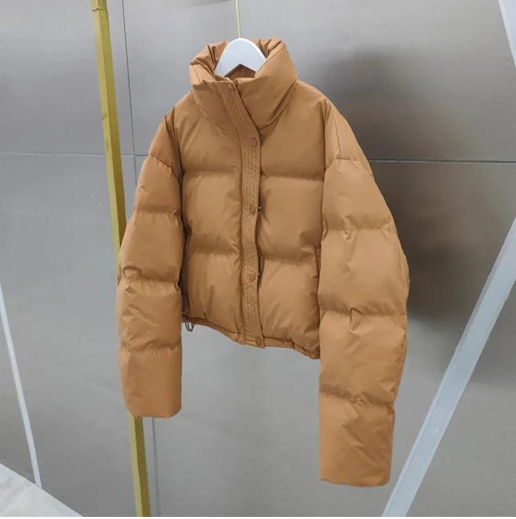 2024 Women White Duck Down Jacket Coat Stand Collar Beige Long Sleeve Thick Parka Fashion Jacket Coat Tops