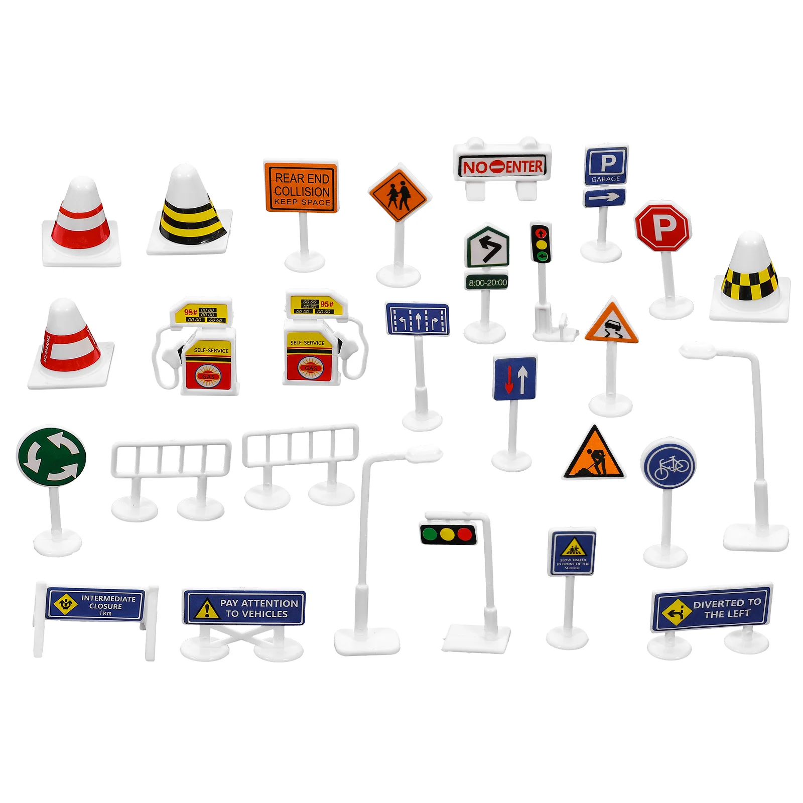 28 Pcs Children's Traffic Signs Kids Toys Cognition Street Plastic Models Early Education Road Light Lamp Mini Cones