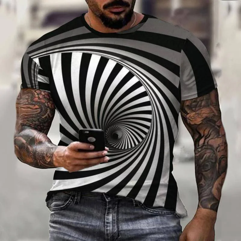 Psychedelic T-Shirts Mens Black White Dizzy 3D Printed T-Shirts Fashion Short Sleeves Streetwear Mens Oversized Clothing