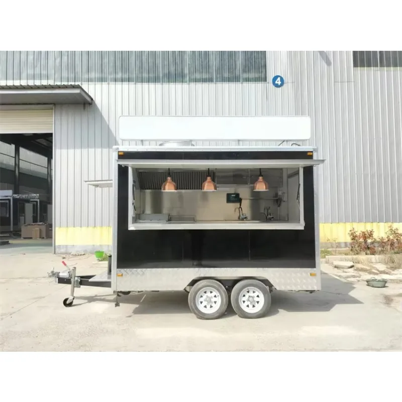 Customized Size Fast Food Trailer with Full Sticker Mobile Food Truck Fully Cooking Equipment for Fast Food
