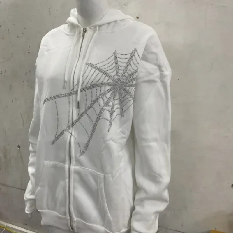 معطف العنكبوت الساخن ختم طباعة الخريف الشتاء بأكمام طويلة سستة البلوز مقنعين المرأة الأوروبية الأمريكية فضفاض عارضة أعلى #5