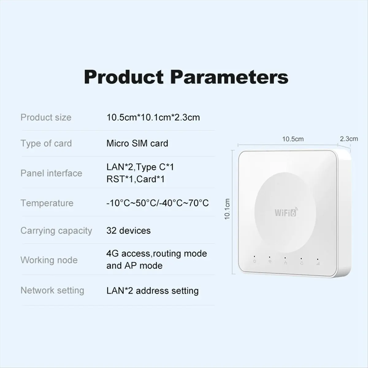 A10R 4G LTE CPE Router WiFi 6 SIM Card Modem Support 32 Device Connections Mobile Wireless Router for Asia Africa Europe - view 3