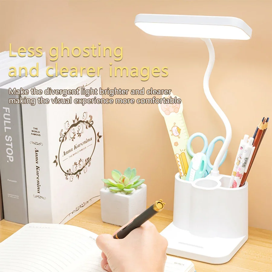 Multi Functional LED Desk Lamp USB Rechargeable Touch Dimmable Eye Protection Table Lamp with Pen Holder Student Study Lighting