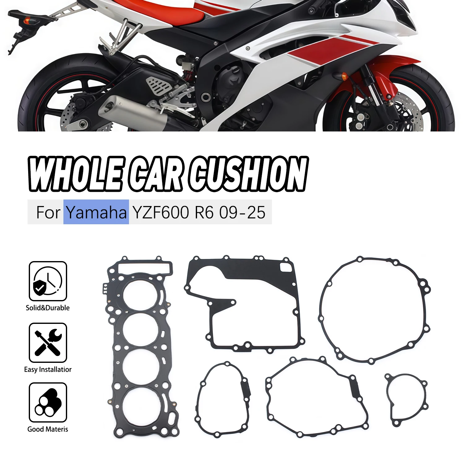 

Комплект прокладок головки цилиндра и крышки картера для мотоциклов Yamaha YZFR6 YZF-R6 2009-2018, 2019, 2020-2025