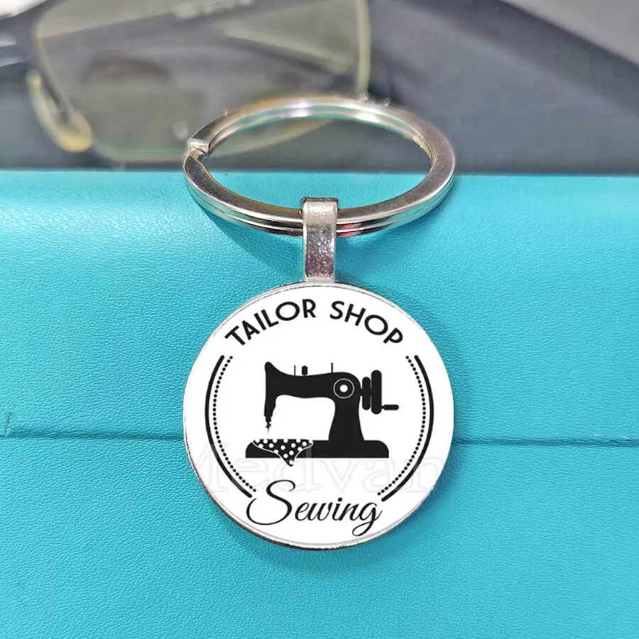 Creative Sewing Tool Pattern Glass Key Ring I Love Sewing Design Accessory Present For Tailors And Clothing Makers Keychain