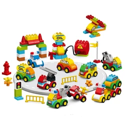 140Pcs Large Particles Duploed Car Squad Building Blocks DIY City Cars Educational Bricks Kids Toys For Children Gift