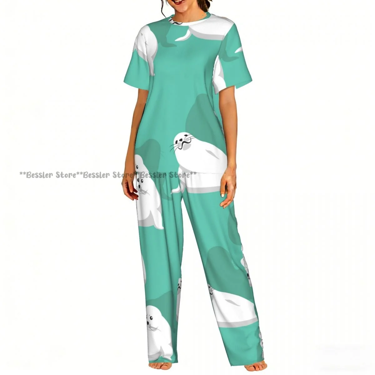 

Women Pajama Sets Lounge Sleepwear Harp Seal Pup Cute Short Sleeve Nightwear