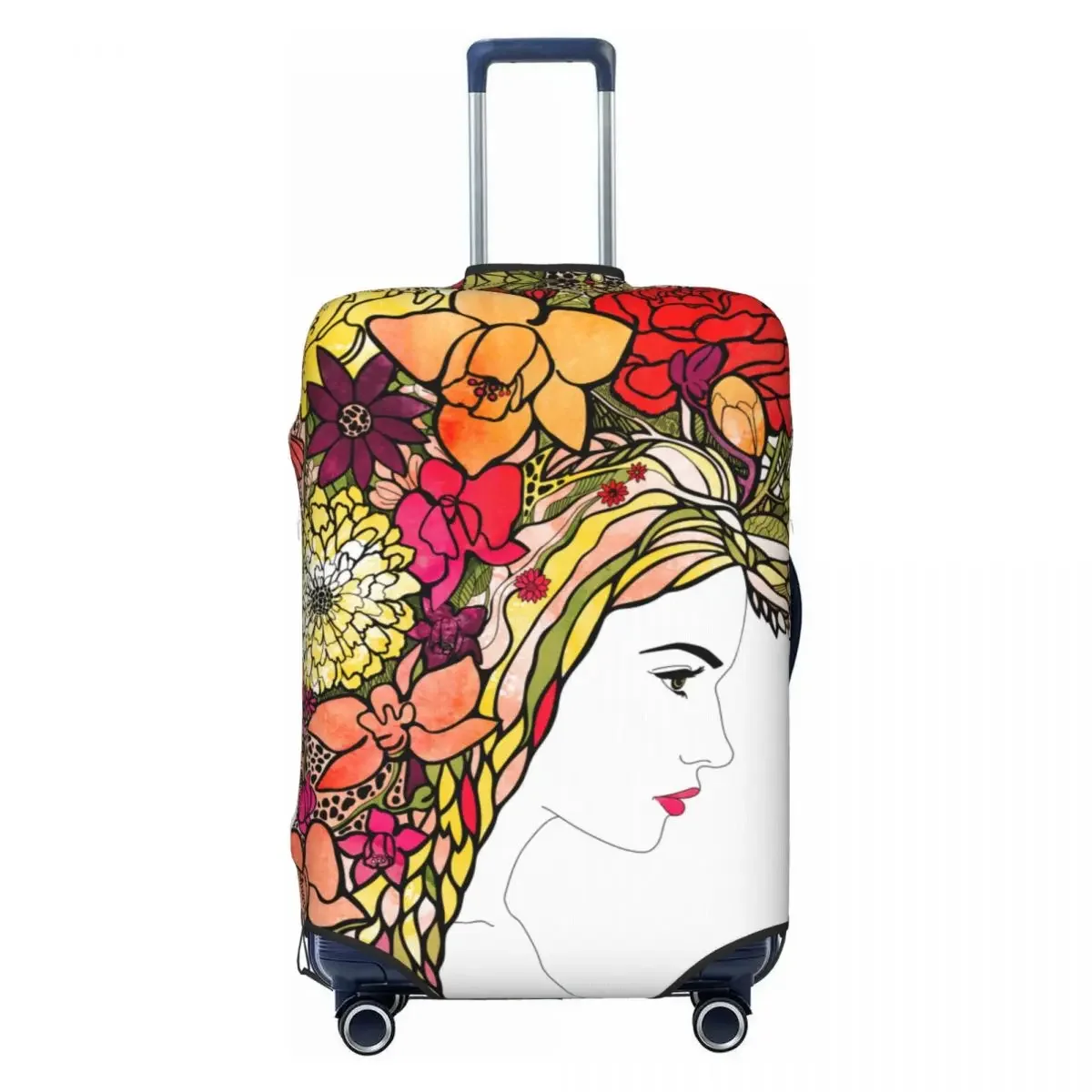 Summer Flowers Girl Suitcase Cover Christmas Gift Vacation Fantasy Illustration Strectch Luggage Case Business Protection