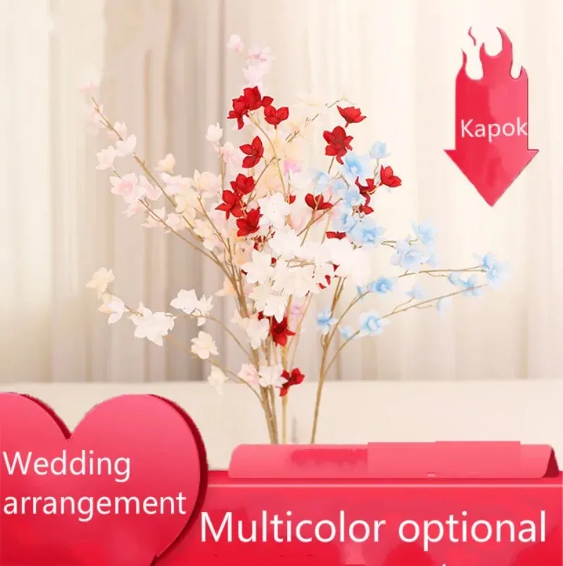 1 Piece 5 Fork 6 Color Simulation Kapok Silk Flowers Artificial Kapok Flower Wedding Home Soft Decor Party Hotel Tree Flowers