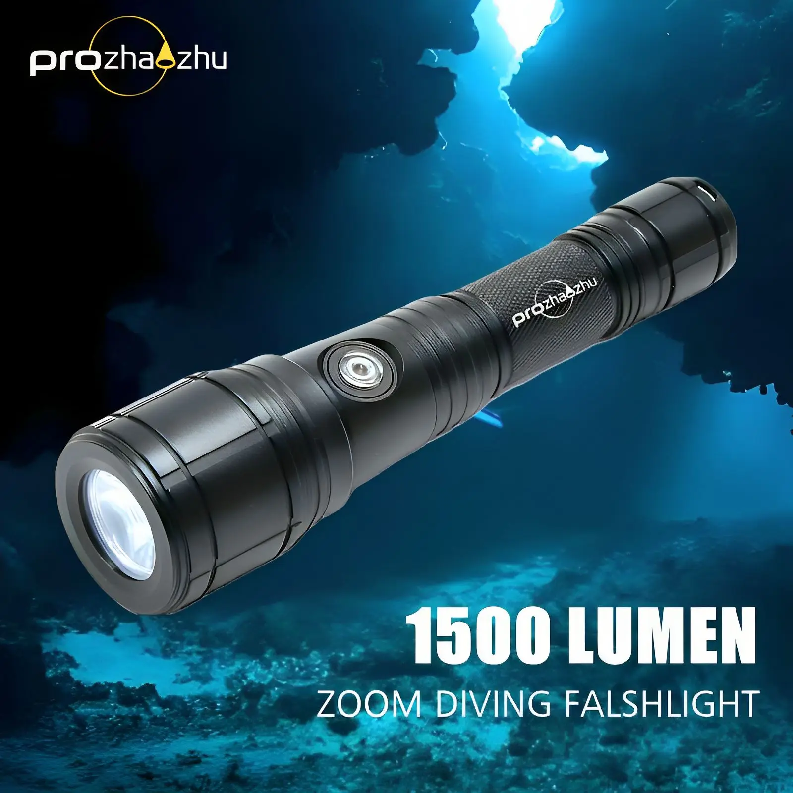 Professional Diving Flashlight 1500 Lumen Zoom Aluminum Alloy IP68 100M Underwater 18650 USB-C Charging Scuba Diving Light