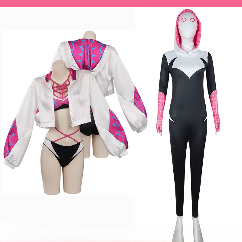 

Cosplay Costume Gwen Jumpsuit Jacket Swimsuit Spider Costume Mask Halloween Party