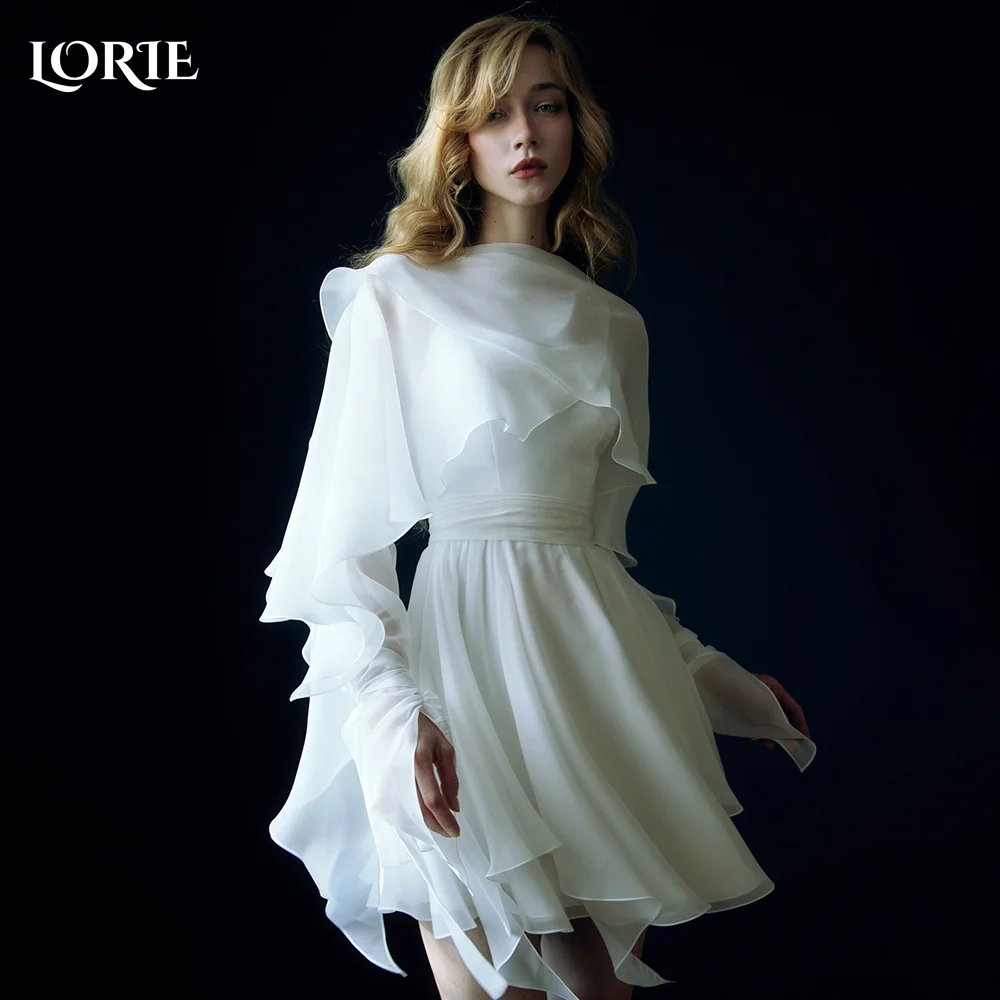 

LORIE Vintage 3D Flower Short Puff Wedding Dress Strapless A-Line Shiny Mini Bridal Gown Princess Bride Gown Customized No Golve