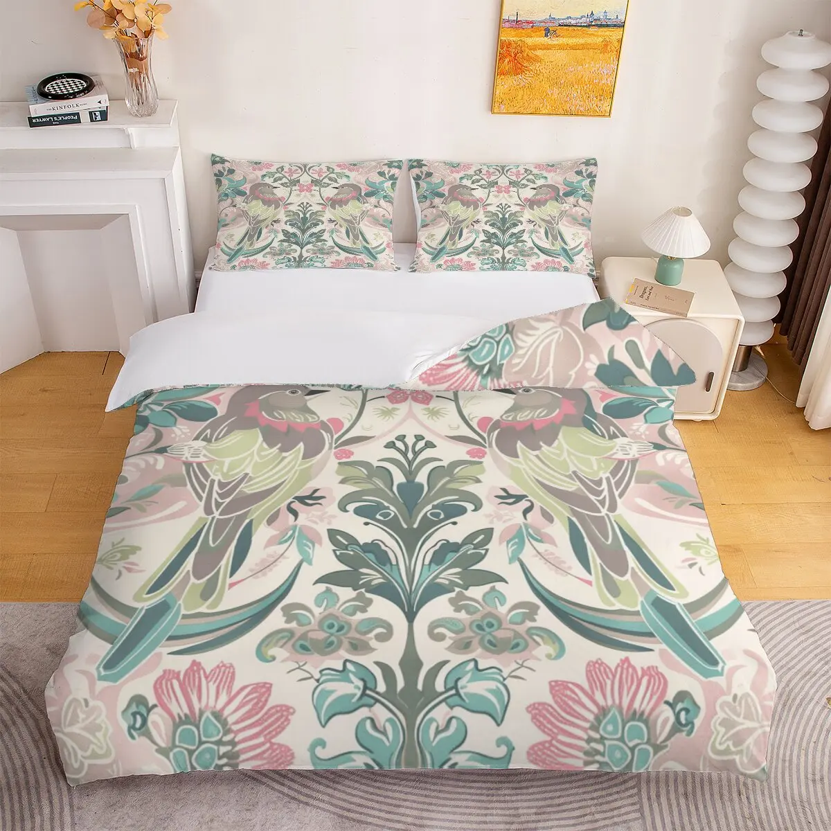 

Комплект пухового одеяла с узором Феникса, большой размер, сине-зеленый комплект постельного белья с украшением комнаты Феникса